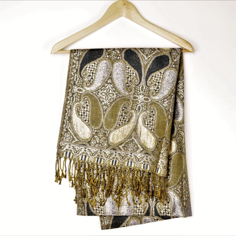 NWT Lurex Paisley Pashmina Shawl Wrap - Picture 6 of 8